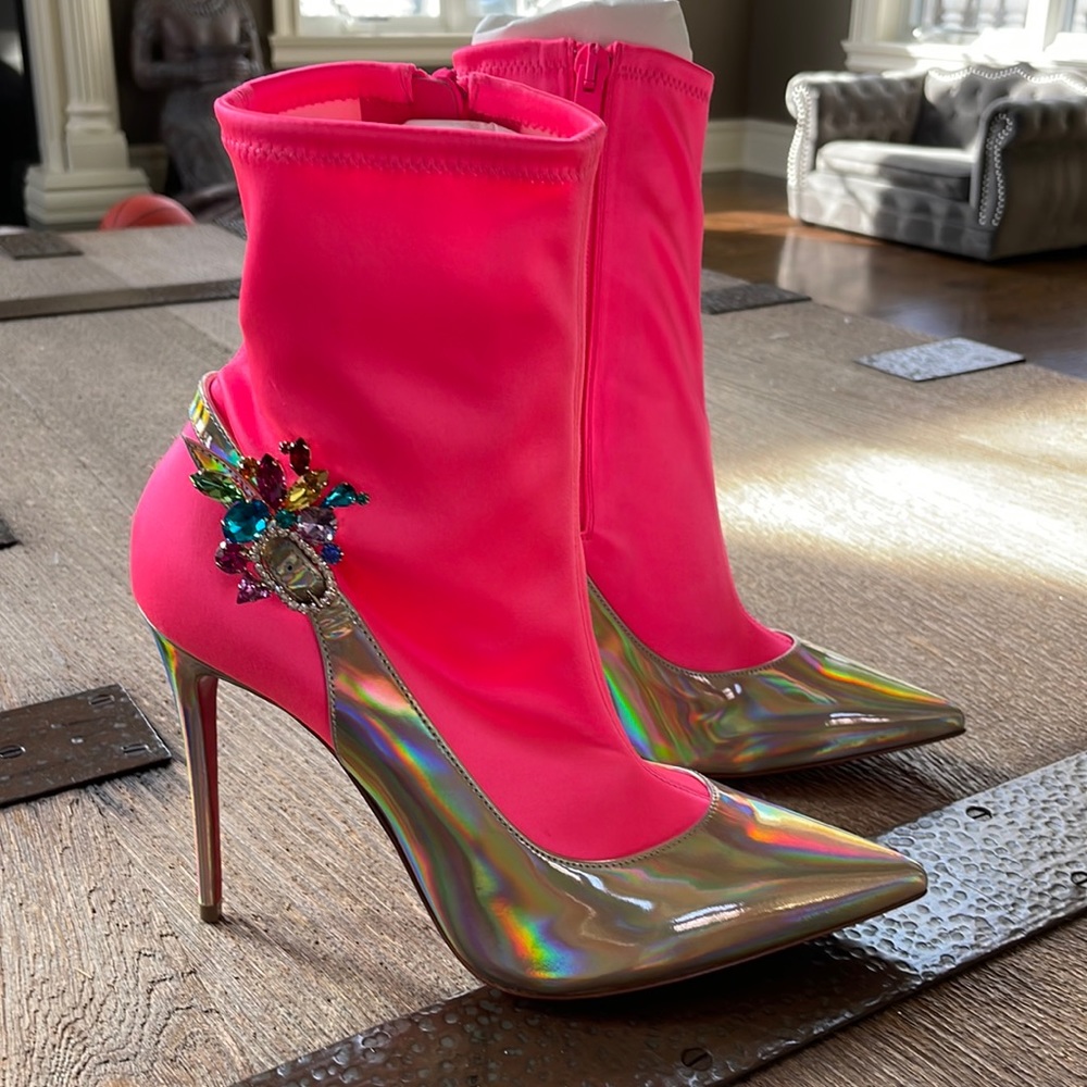 Christian louboutin Jessie Barbie booty joli 100mm pink rose neon boot sz 38.5
